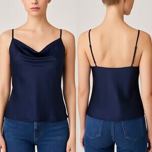 Isalis Deep Navy Satin Cowl Neck Camisole Size S
